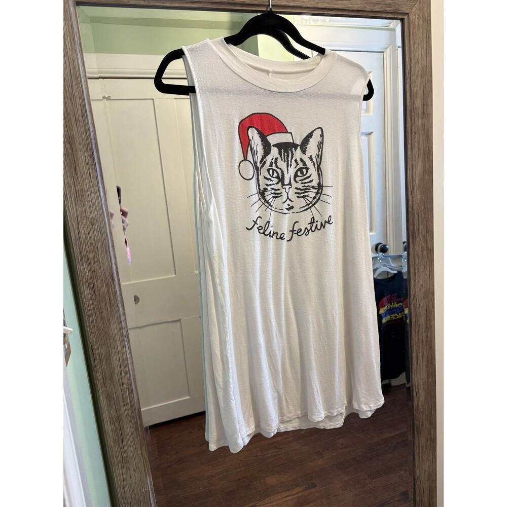 Fervour women’s size 2x kitty cat feline festive white tank top
